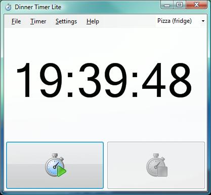 Not running, Dinner Timer Lite shows the current time.